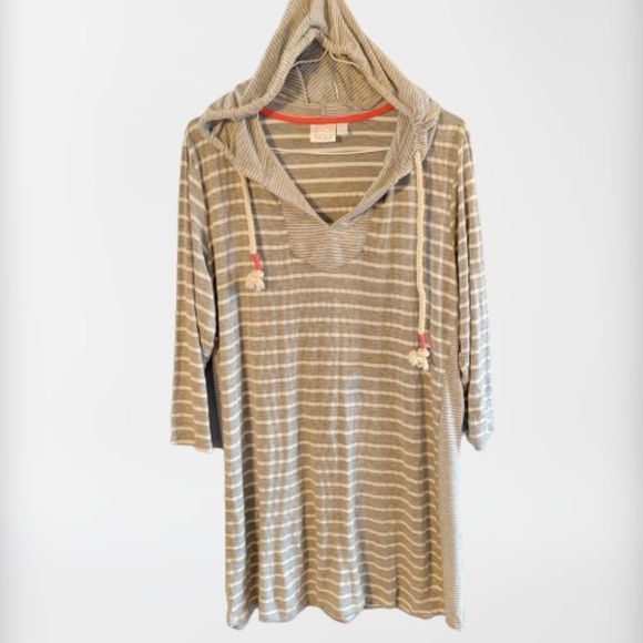 Beach Break Other - Beach Break gray and white nautical hooded swim cover up